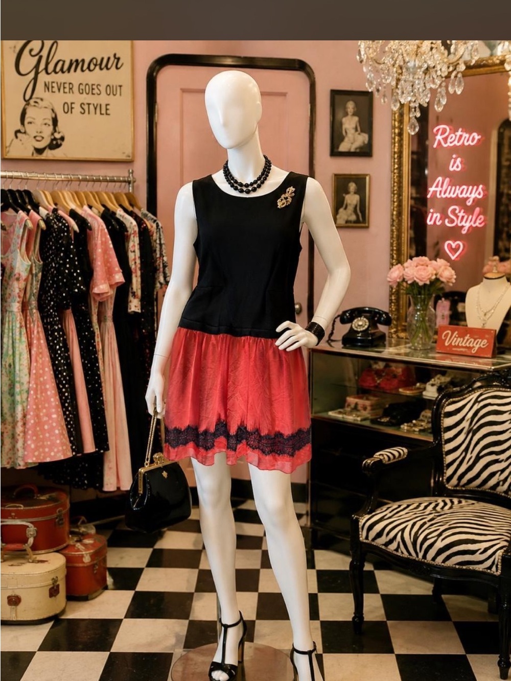 Enfocus Studio Black & Red Sleeveless A-Line Mini Dress